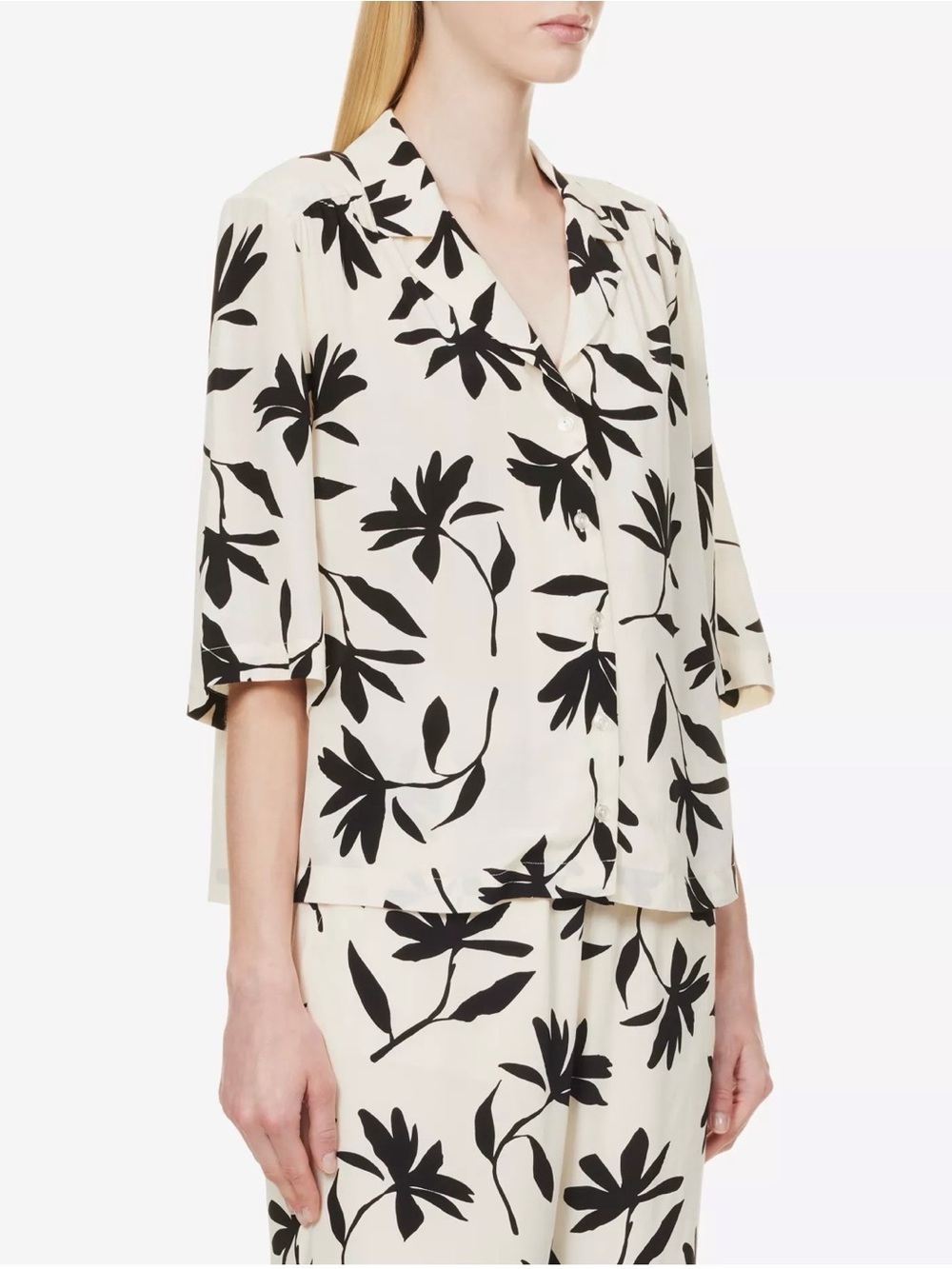 Anine Bing Button Down Row Shirt, Black & Cream, Medium